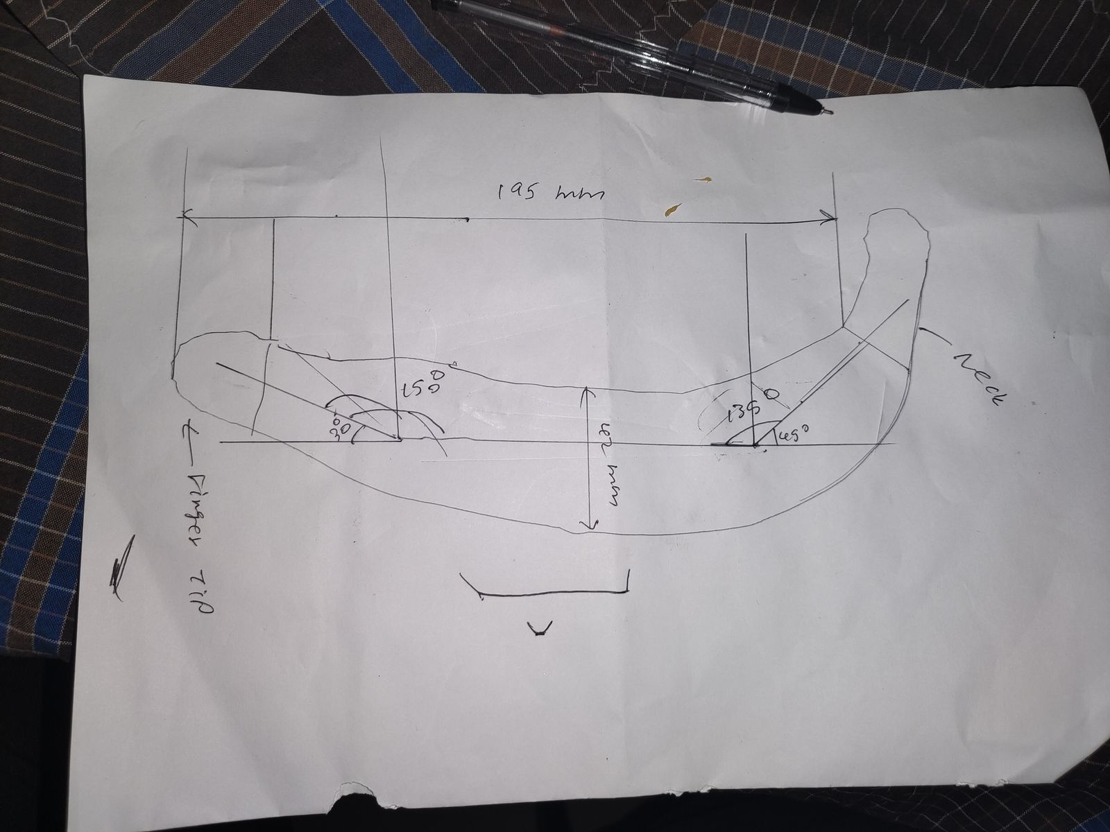 Hand-sketching the curvature angles that fed the model.